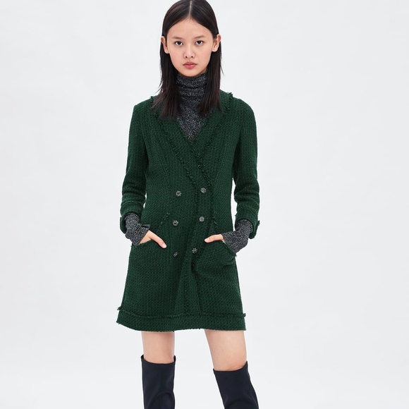 Zara Dresses & Skirts - NWT Zara Size M Green Tweed Jewell Buttons Dress